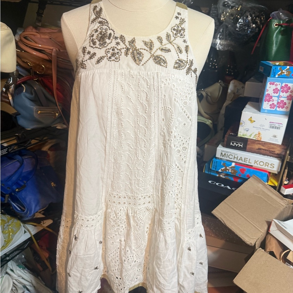 Anthropologie White Embroidered Dress